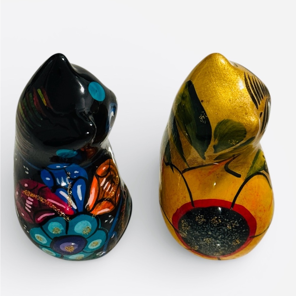Vintage Mexican Folk Art Pottery Cats - Set of 2 - Hand Painted Riviera Maya - Picture 6 of 10